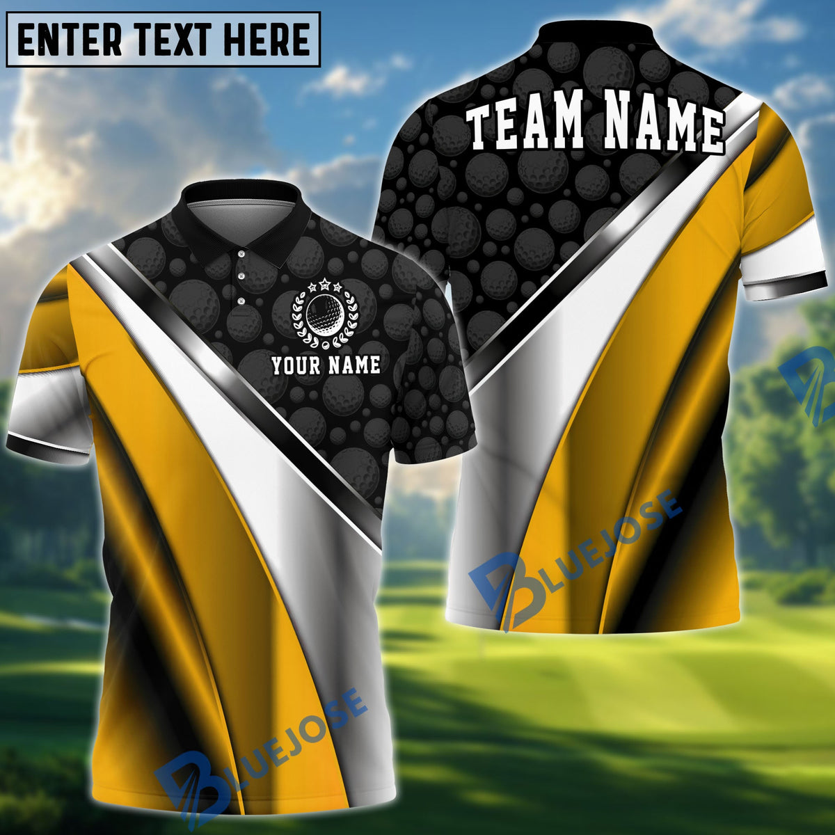BlueJose Golf Metallic Plate Pattern Personalized Name, Team Name 3D Shirt (6 Colors)