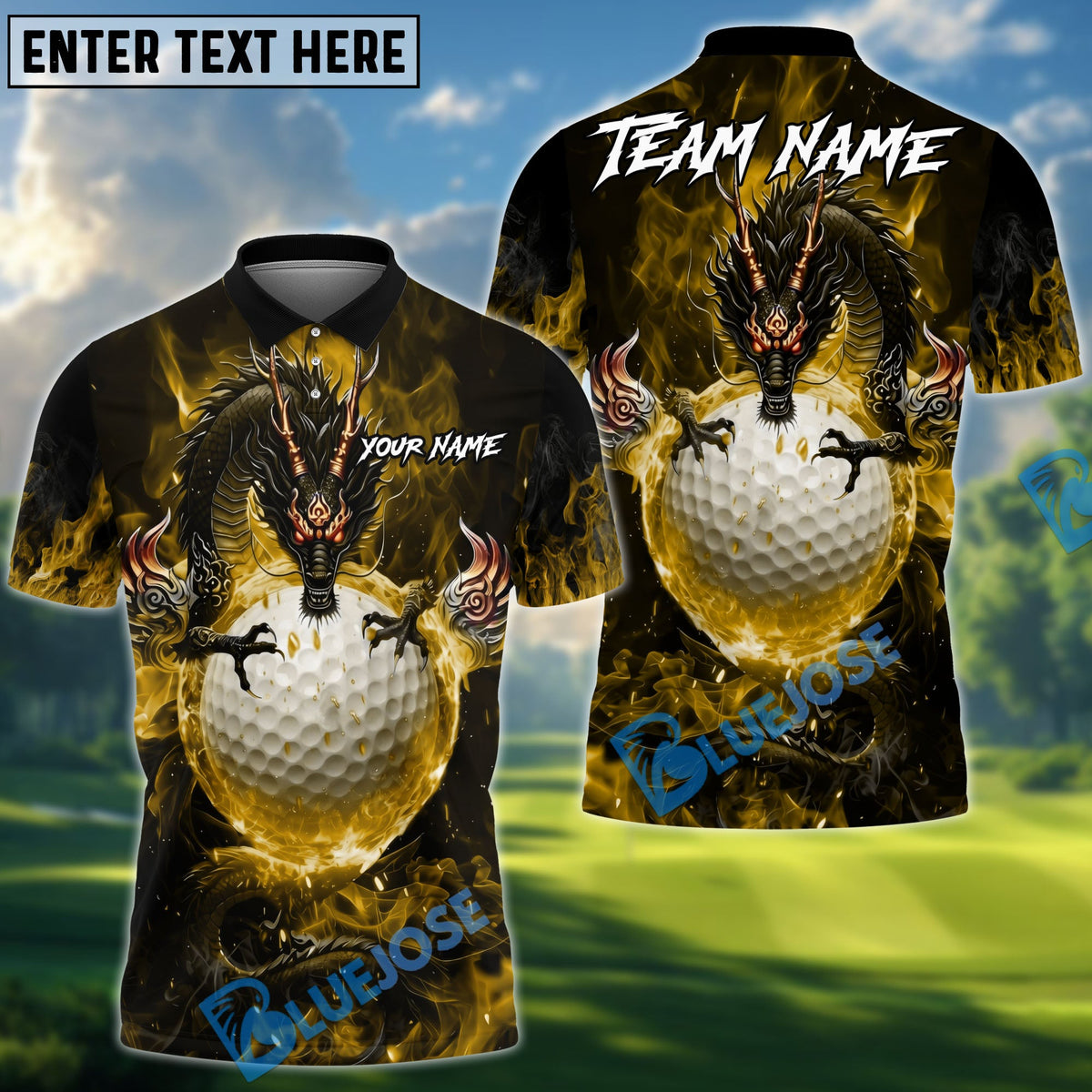 BlueJose Golf Mystic Dragon Fire Personalized Name, Team Name 3D Shirt (6 Colors)