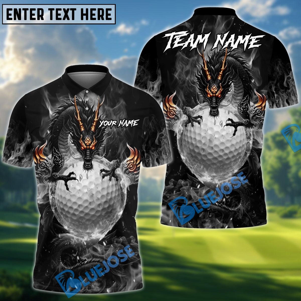 BlueJose Golf Mystic Dragon Fire Personalized Name, Team Name 3D Shirt (6 Colors)