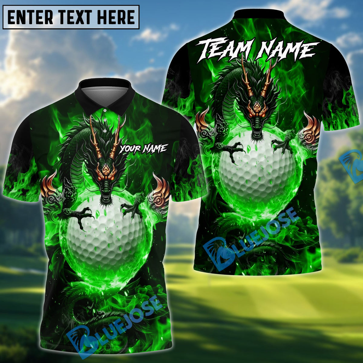 BlueJose Golf Mystic Dragon Fire Personalized Name, Team Name 3D Shirt (6 Colors)
