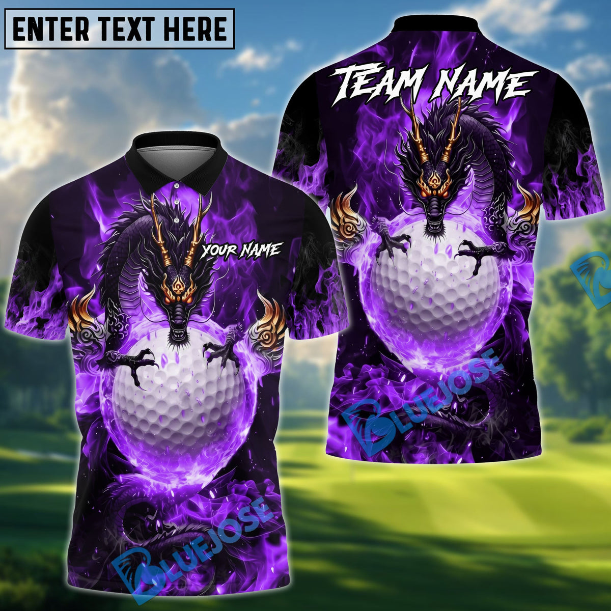 BlueJose Golf Mystic Dragon Fire Personalized Name, Team Name 3D Shirt (6 Colors)