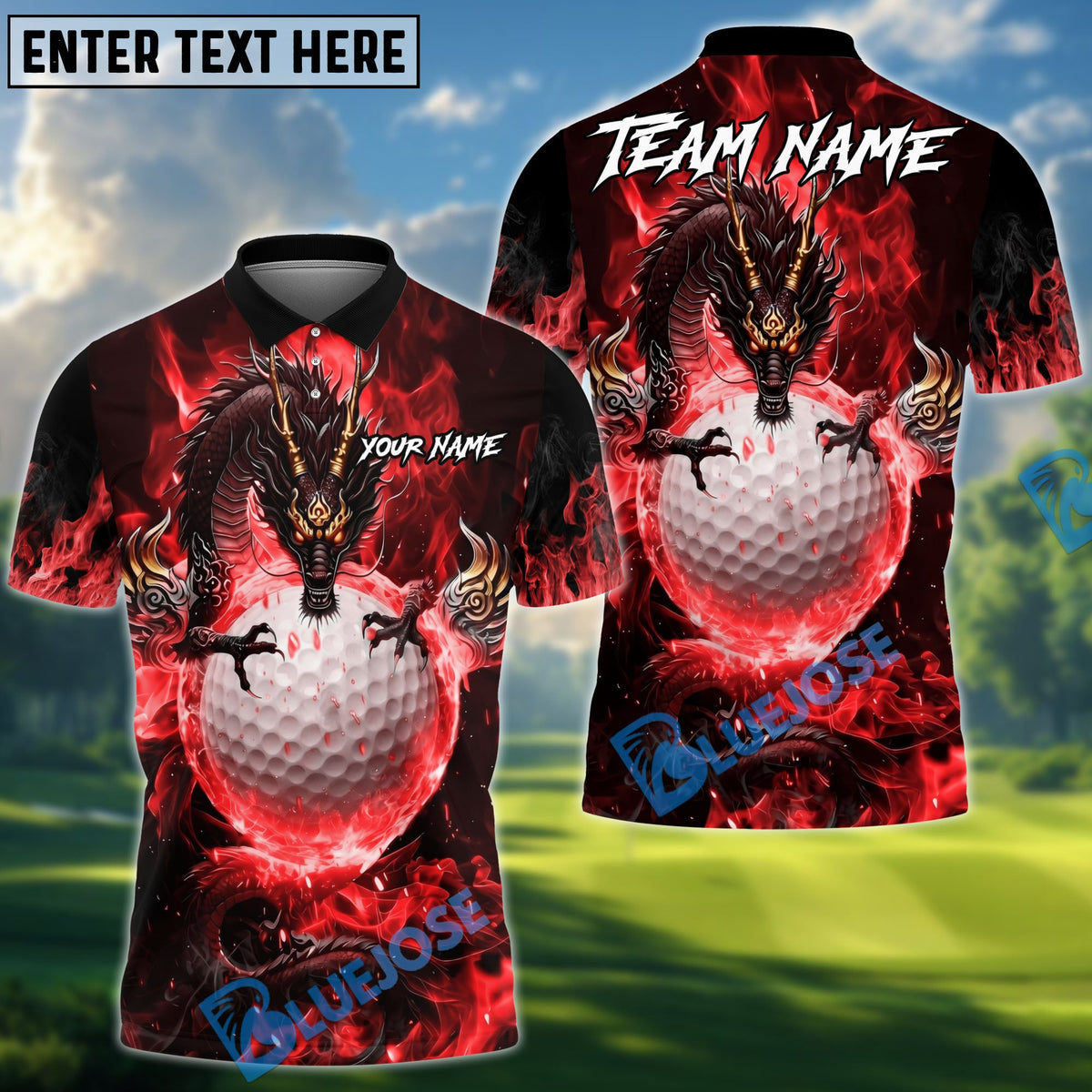 BlueJose Golf Mystic Dragon Fire Personalized Name, Team Name 3D Shirt (6 Colors)