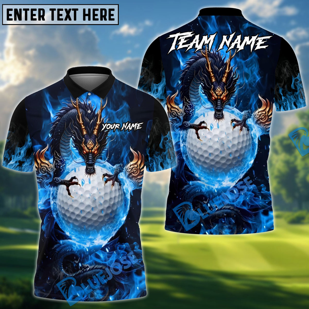 BlueJose Golf Mystic Dragon Fire Personalized Name, Team Name 3D Shirt (6 Colors)