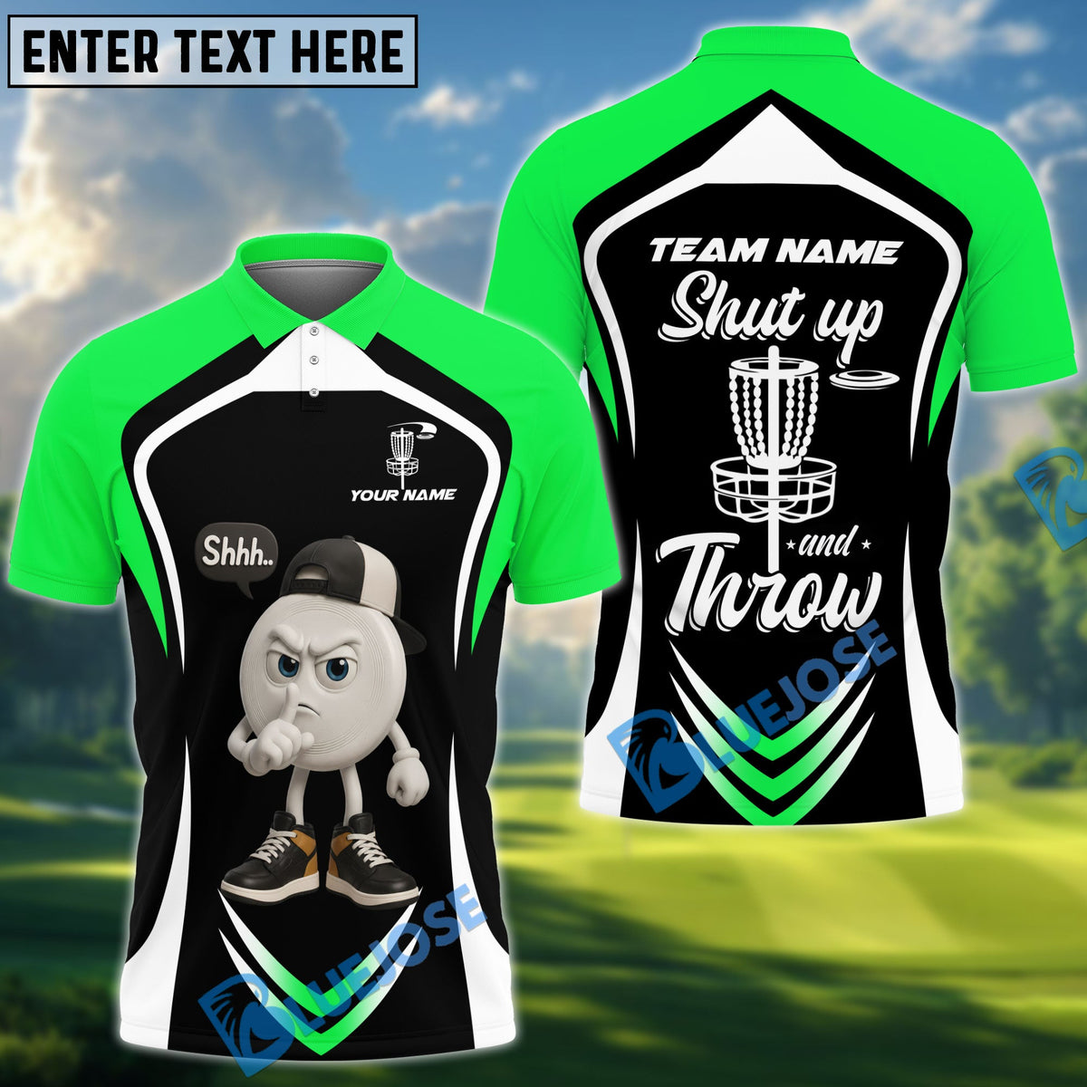 BlueJose Disc Golf Funny Disc Shut Up And Throw Personalized Name, Team Name 3D Shirt (6 Colors)