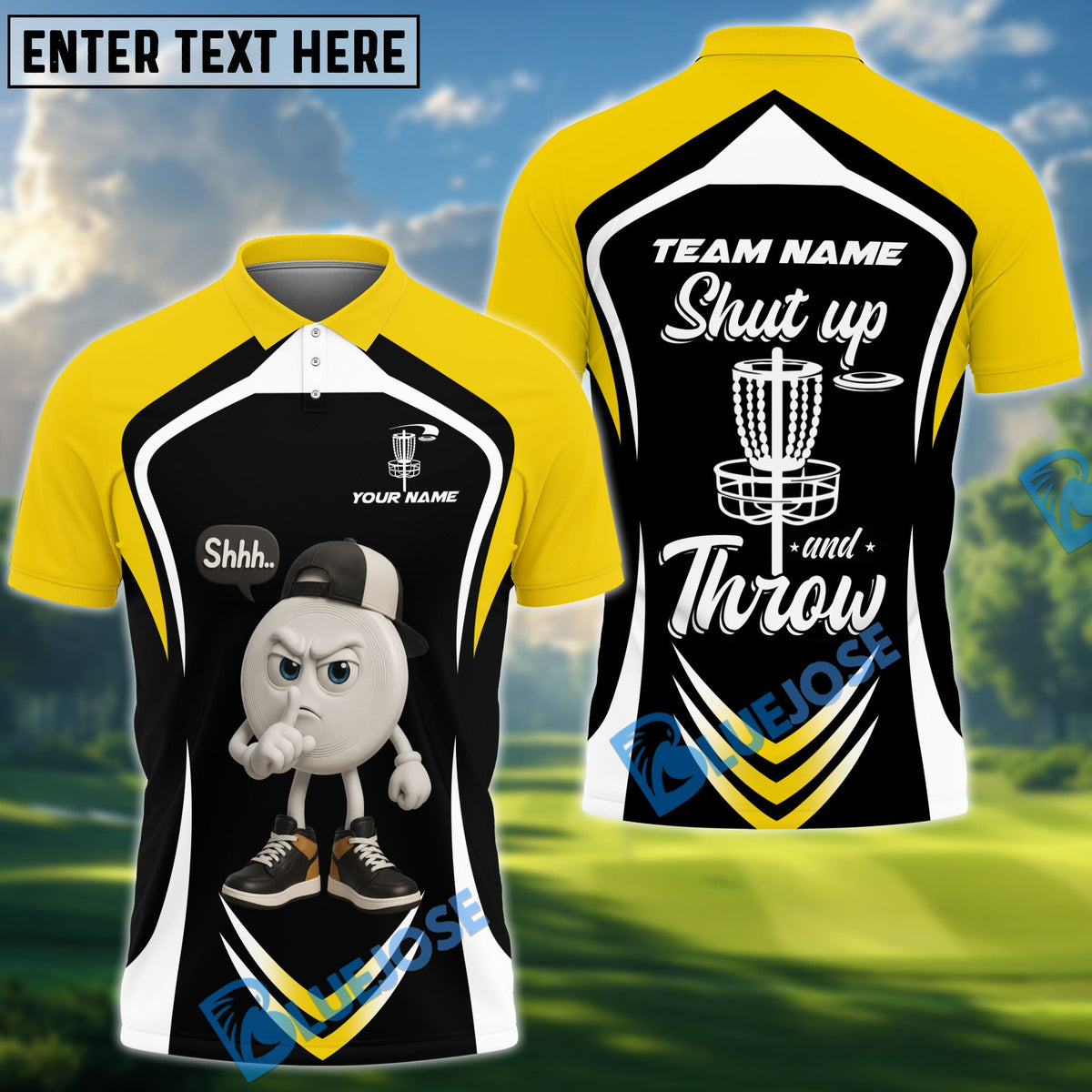 BlueJose Disc Golf Funny Disc Shut Up And Throw Personalized Name, Team Name 3D Shirt (6 Colors)