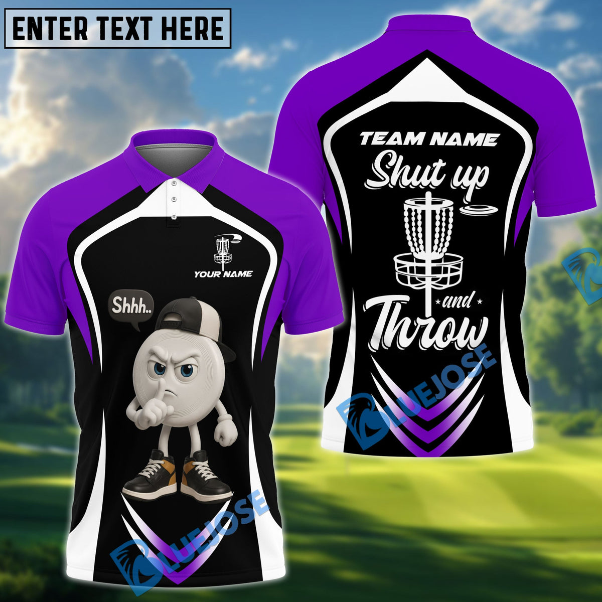 BlueJose Disc Golf Funny Disc Shut Up And Throw Personalized Name, Team Name 3D Shirt (6 Colors)