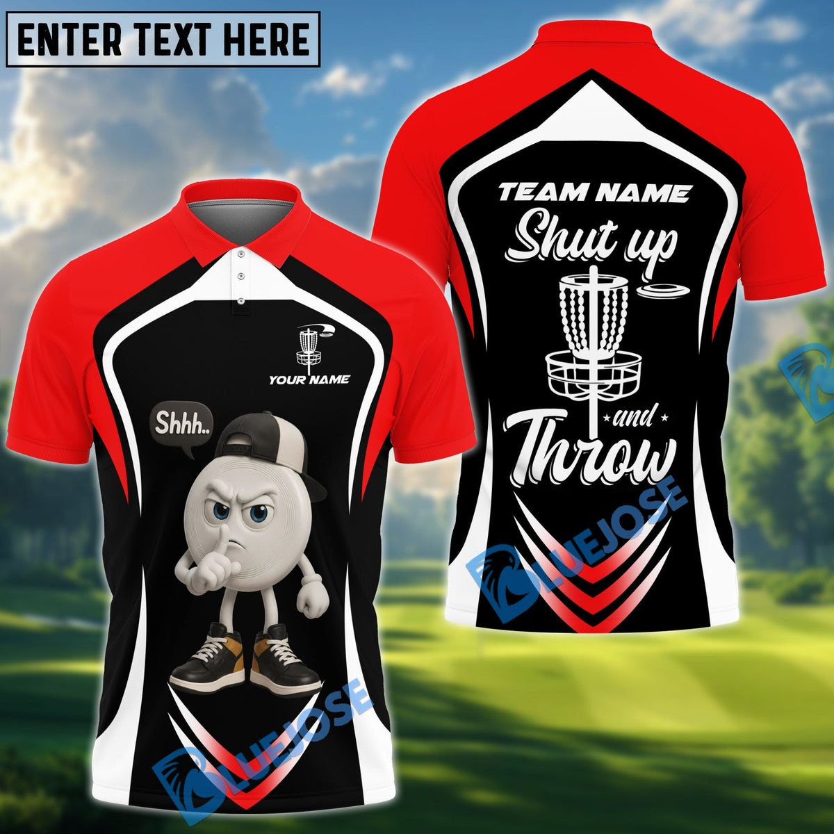 BlueJose Disc Golf Funny Disc Shut Up And Throw Personalized Name, Team Name 3D Shirt (6 Colors)