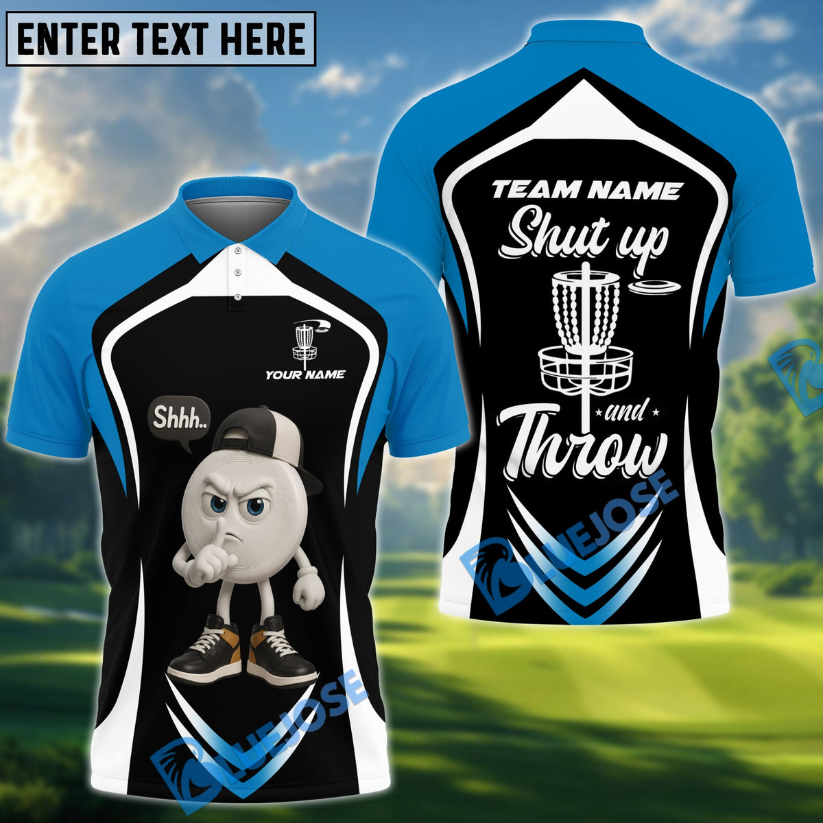 BlueJose Disc Golf Funny Disc Shut Up And Throw Personalized Name, Team Name 3D Shirt (6 Colors)