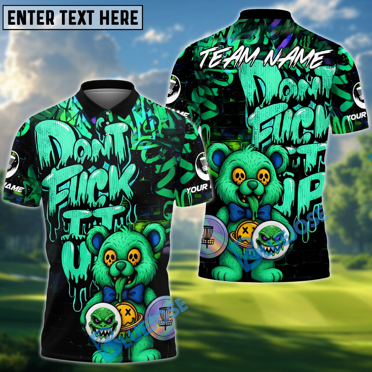 BlueJose Disc Golf Bear Scary Teddy Graffiti Style Personalized Name, Team Name 3D Shirt (4 Colors)