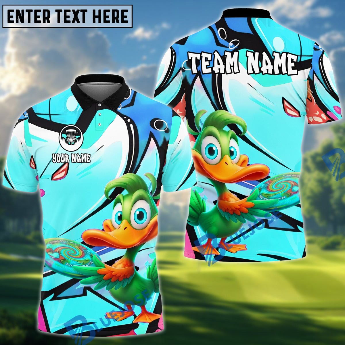 BlueJose Disc Golf Cartoon Duck Graffiti Personalized Name, Team Name 3D Shirt (4 Colors)