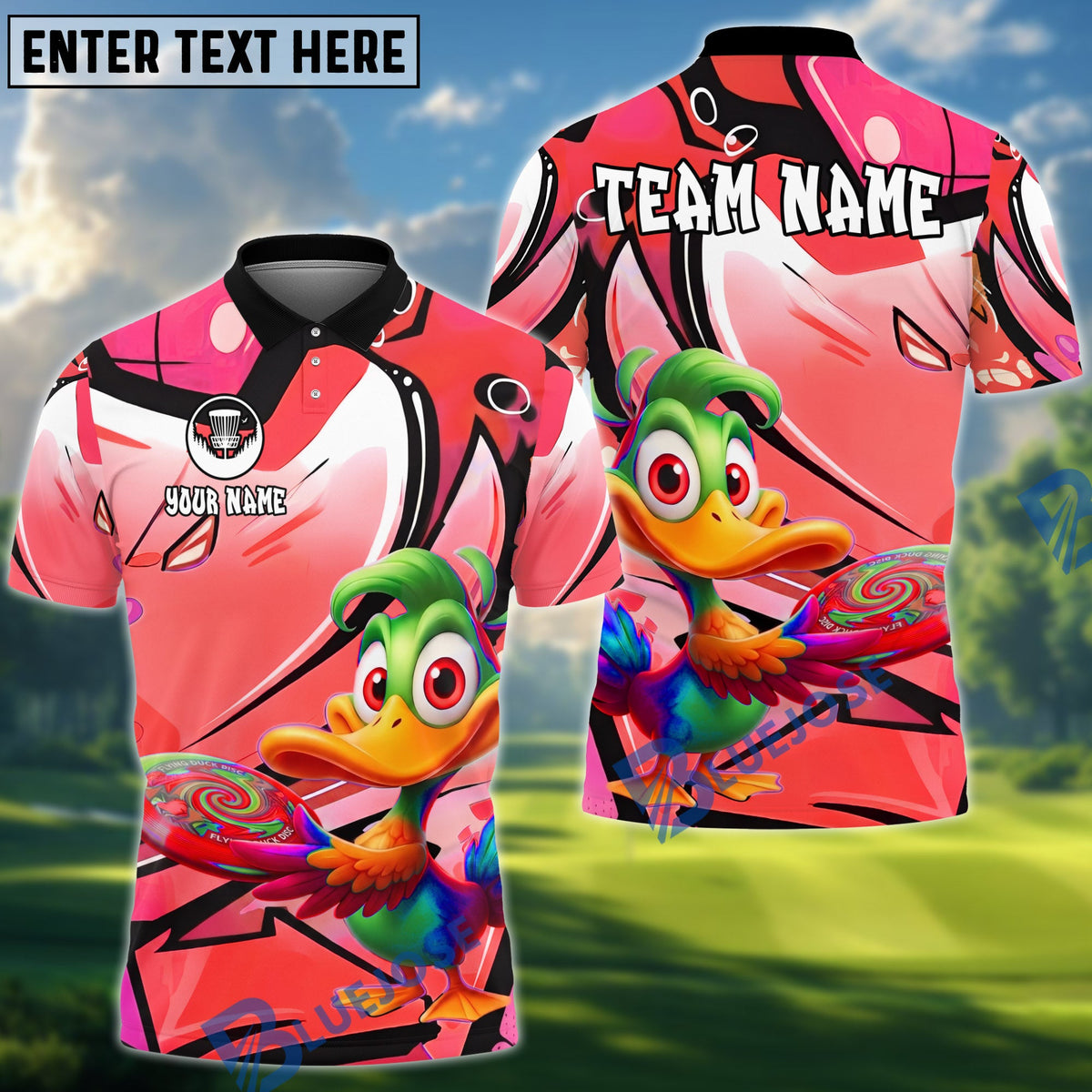 BlueJose Disc Golf Cartoon Duck Graffiti Personalized Name, Team Name 3D Shirt (4 Colors)