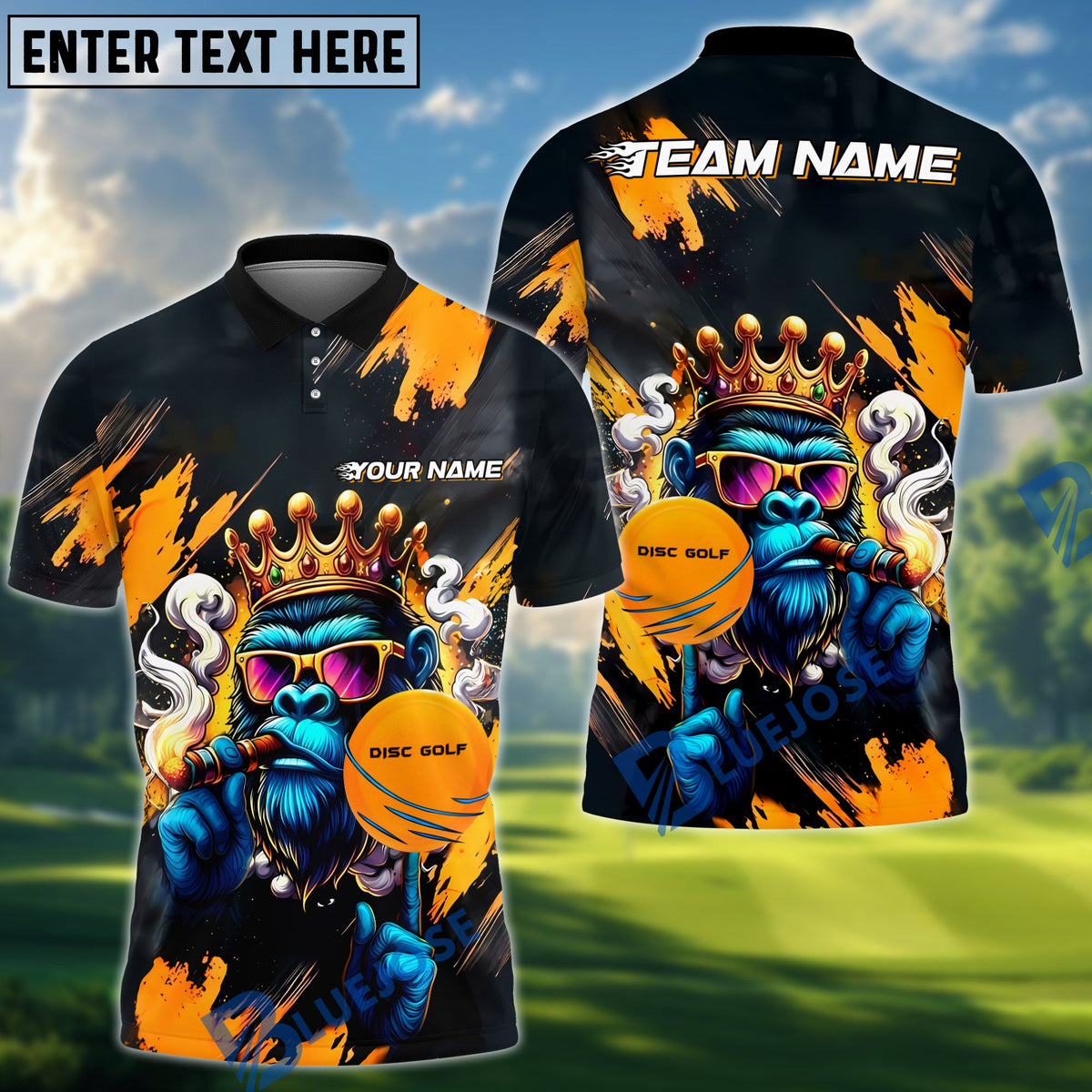 BlueJose Disc Golf King Ape Personalized Name, Team Name 3D Shirt (4 Colors)