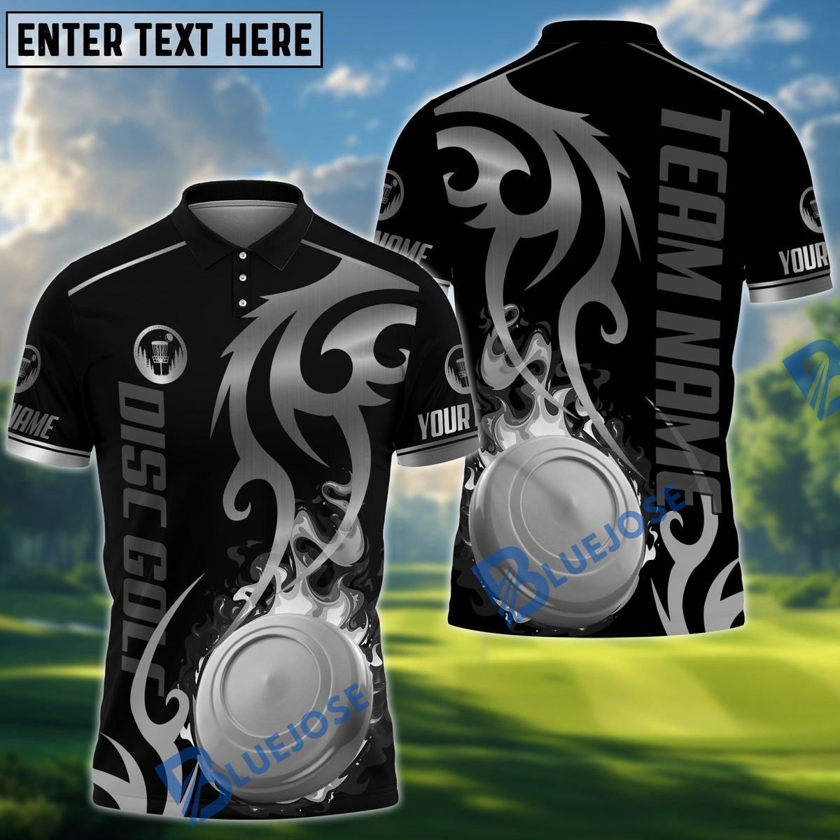 BlueJose Disc Golf Flame Premium Pattern Personalized Name, Team Name 3D Shirt (6 Colors)