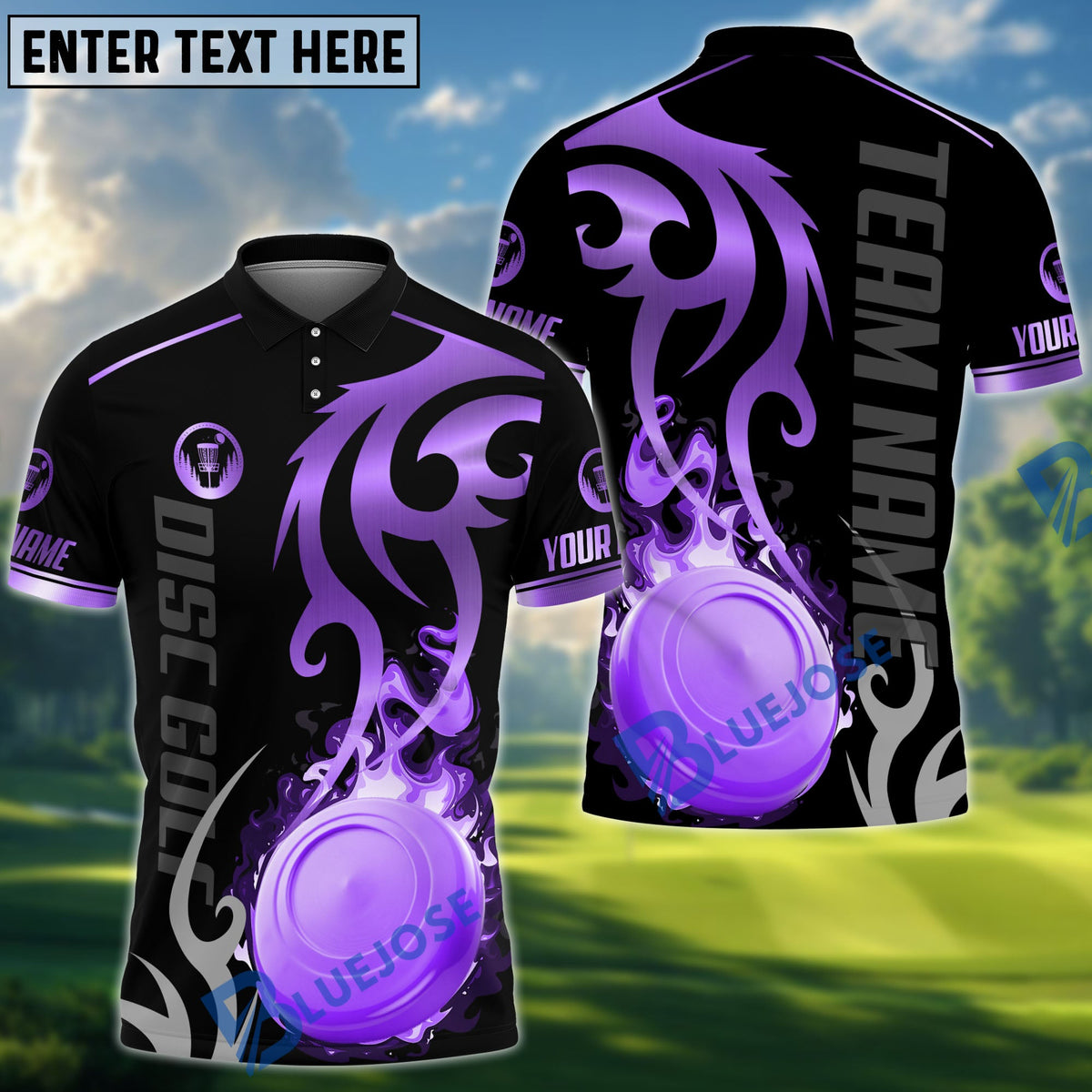 BlueJose Disc Golf Flame Premium Pattern Personalized Name, Team Name 3D Shirt (6 Colors)
