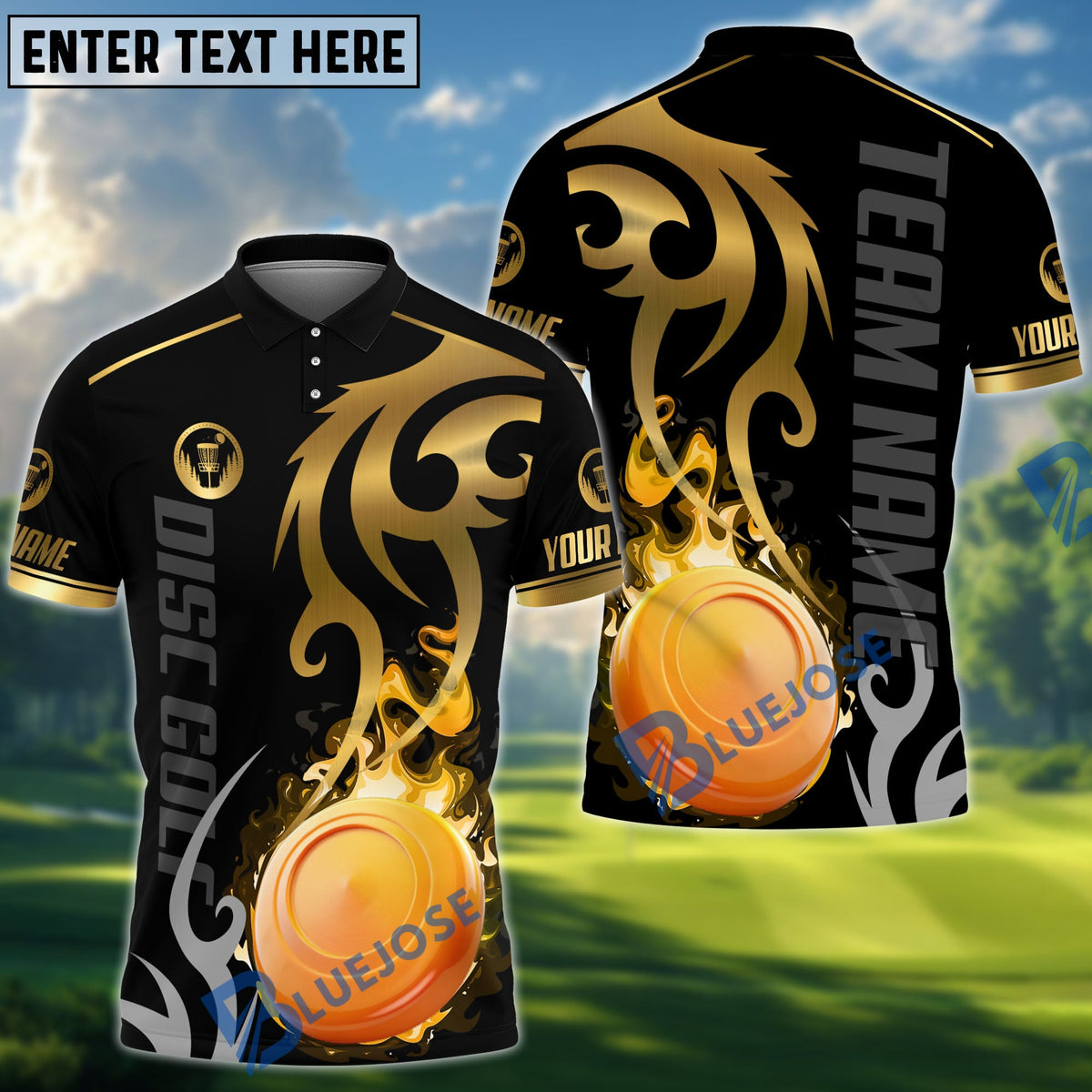 BlueJose Disc Golf Flame Premium Pattern Personalized Name, Team Name 3D Shirt (6 Colors)
