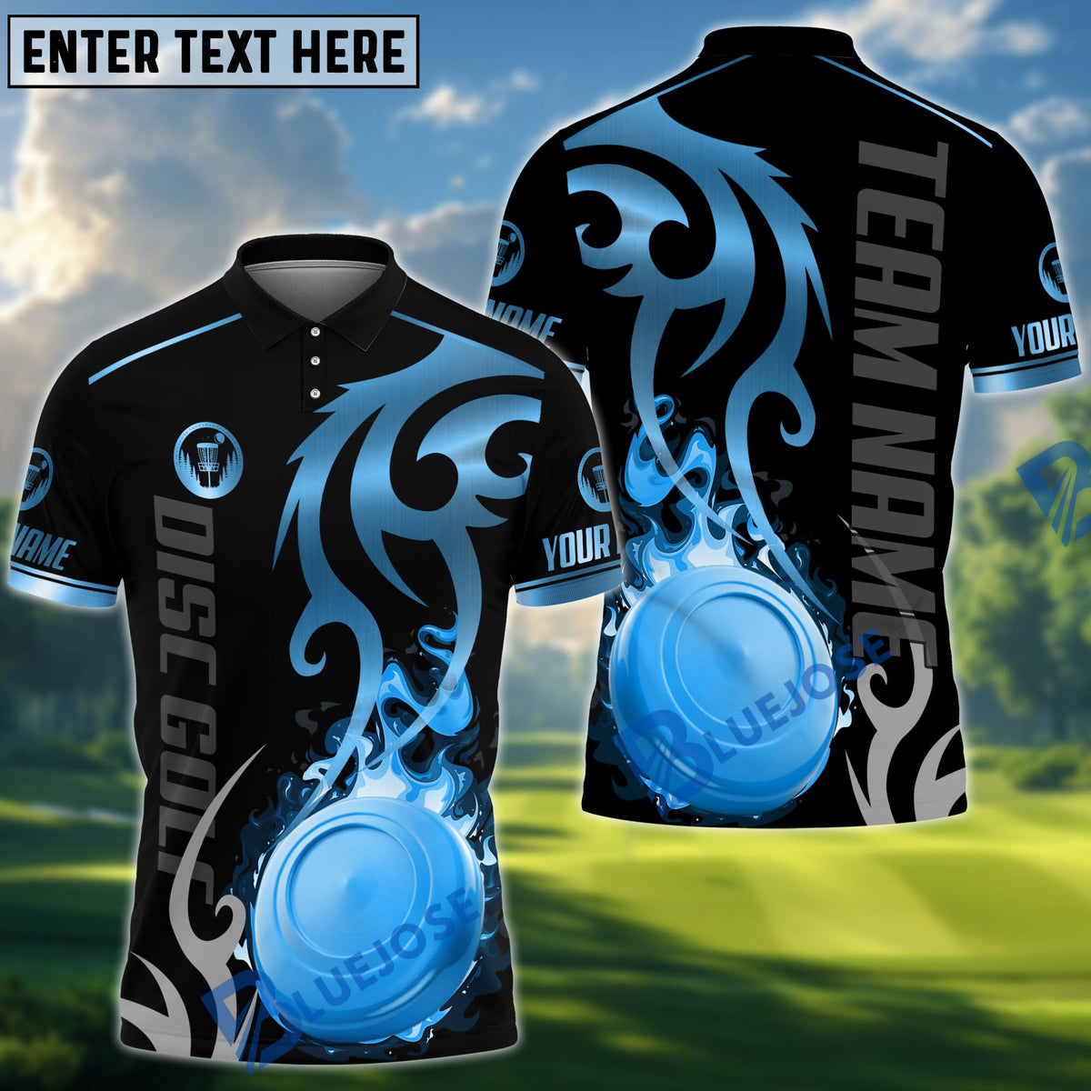 BlueJose Disc Golf Flame Premium Pattern Personalized Name, Team Name 3D Shirt (6 Colors)