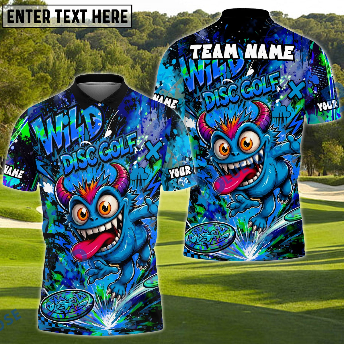 BlueJose Disc Golf Crazy Monster Graffiti Personalized Name, Team Name 3D Shirt (4 Colors)