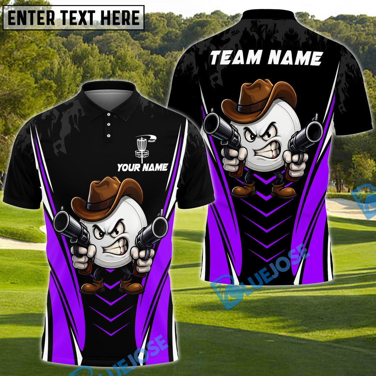 BlueJose Disc Golf Cowboy Disc Cartoon Style Personalized Name, Team Name 3D Shirt (4 Colors)