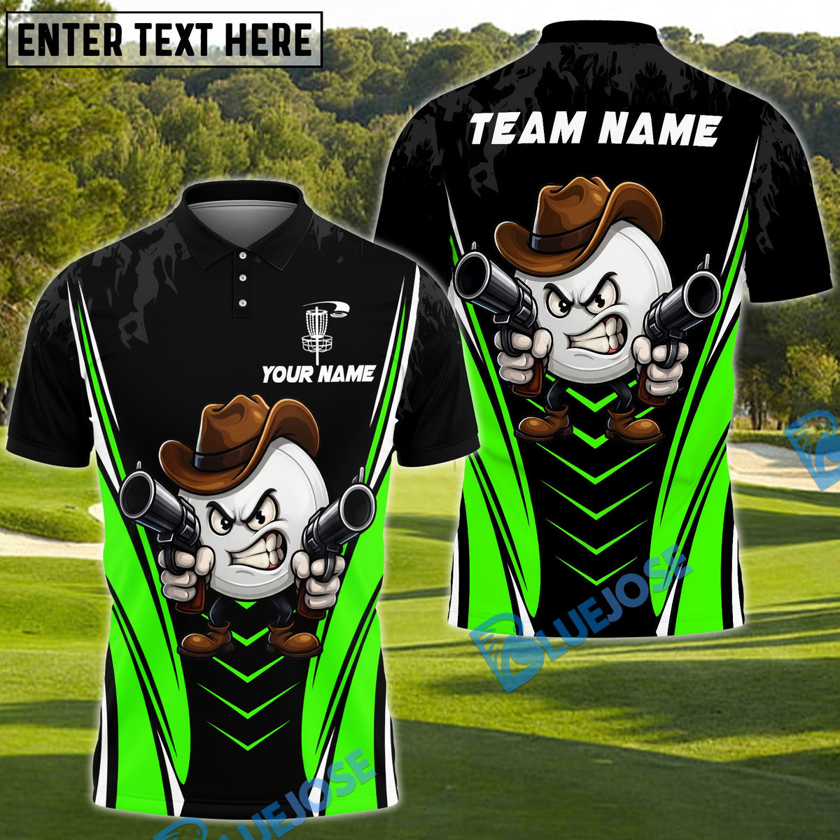 BlueJose Disc Golf Cowboy Disc Cartoon Style Personalized Name, Team Name 3D Shirt (4 Colors)