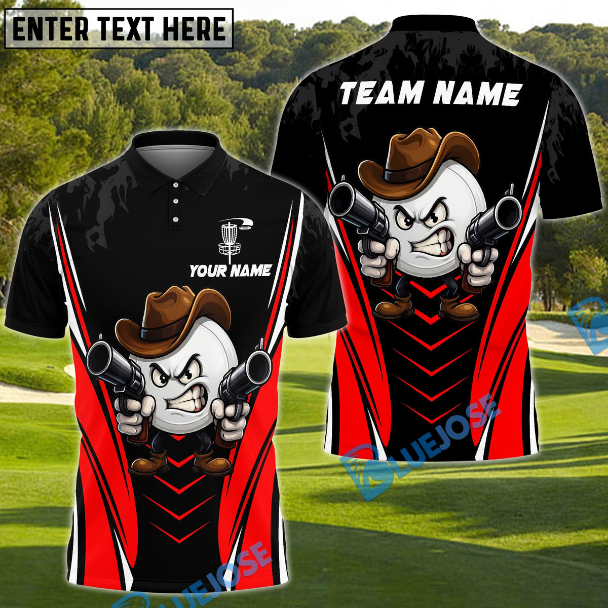 BlueJose Disc Golf Cowboy Disc Cartoon Style Personalized Name, Team Name 3D Shirt (4 Colors)