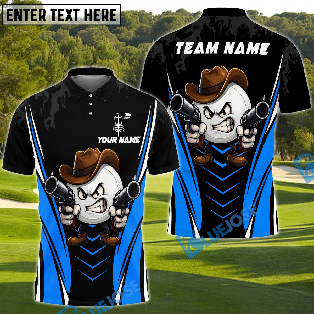 BlueJose Disc Golf Cowboy Disc Cartoon Style Personalized Name, Team Name 3D Shirt (4 Colors)