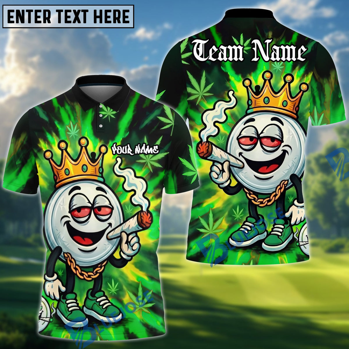 BlueJose Disc Golf 420 King Smoking Disc Personalized Name, Team Name 3D Shirt (4 Colors)