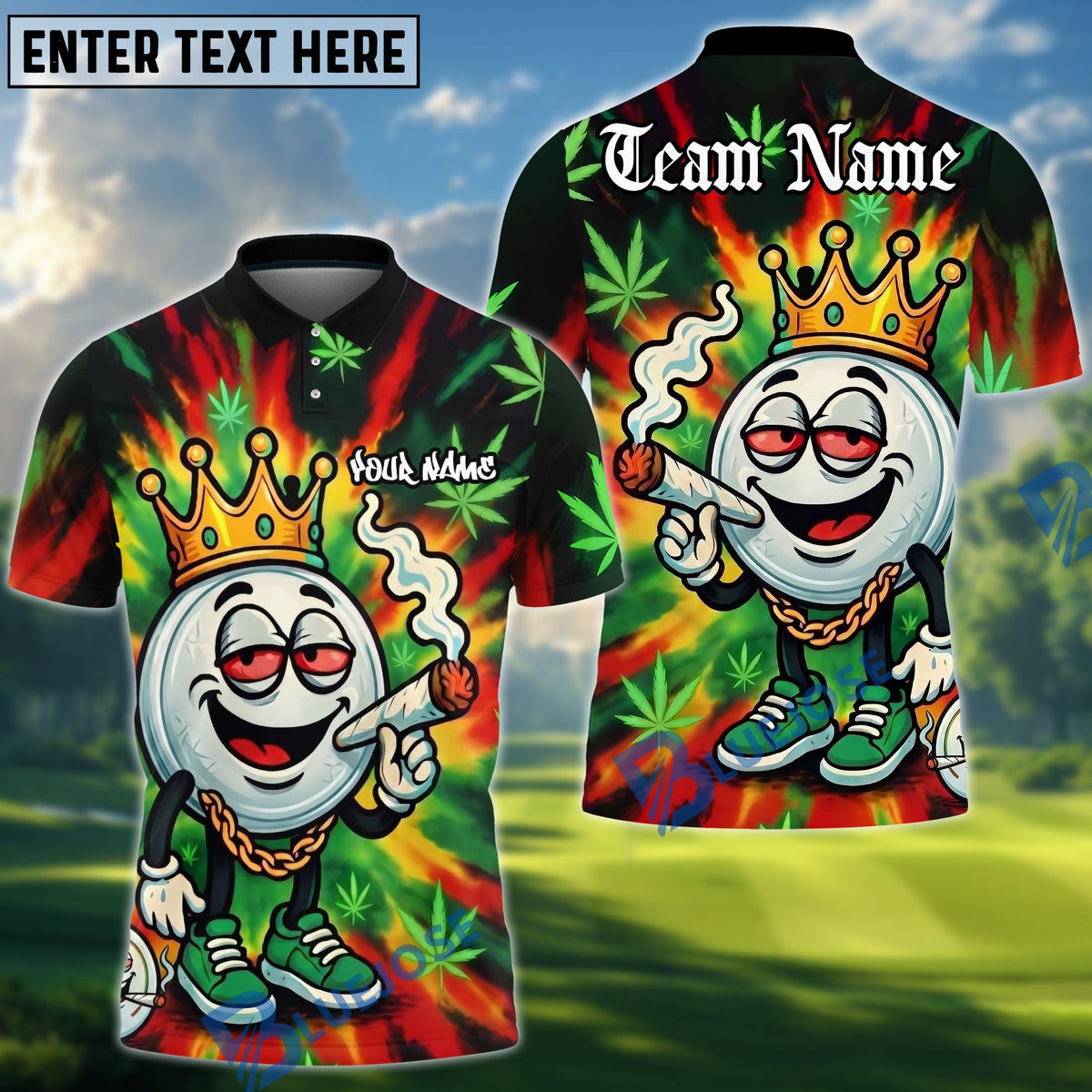 BlueJose Disc Golf 420 King Smoking Disc Personalized Name, Team Name 3D Shirt (4 Colors)
