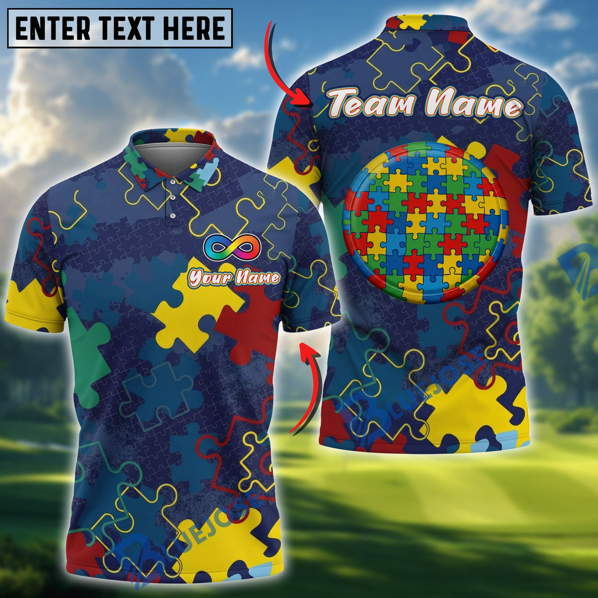 BlueJose Disc Golf Autism Awareness Puzzle Customized Name, Team Name 3D Shirt