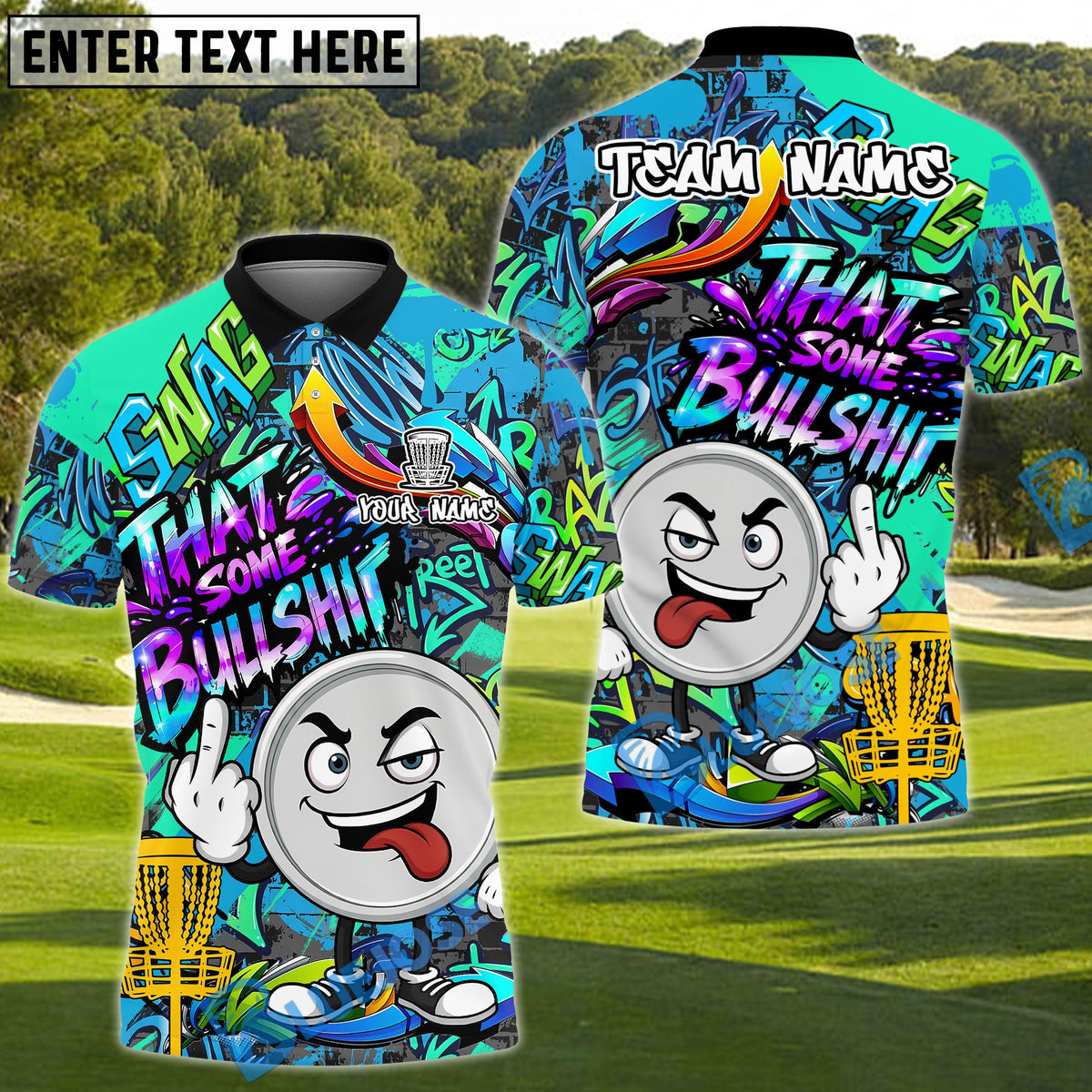 BlueJose Disc Golf Funny Dartboard Cartoon Graffiti Style That's Some Bullshit Personalized Name, Team Name 3D Shirt (4 Colors)