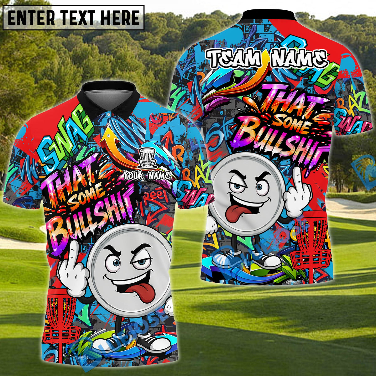 BlueJose Disc Golf Funny Dartboard Cartoon Graffiti Style That's Some Bullshit Personalized Name, Team Name 3D Shirt (4 Colors)