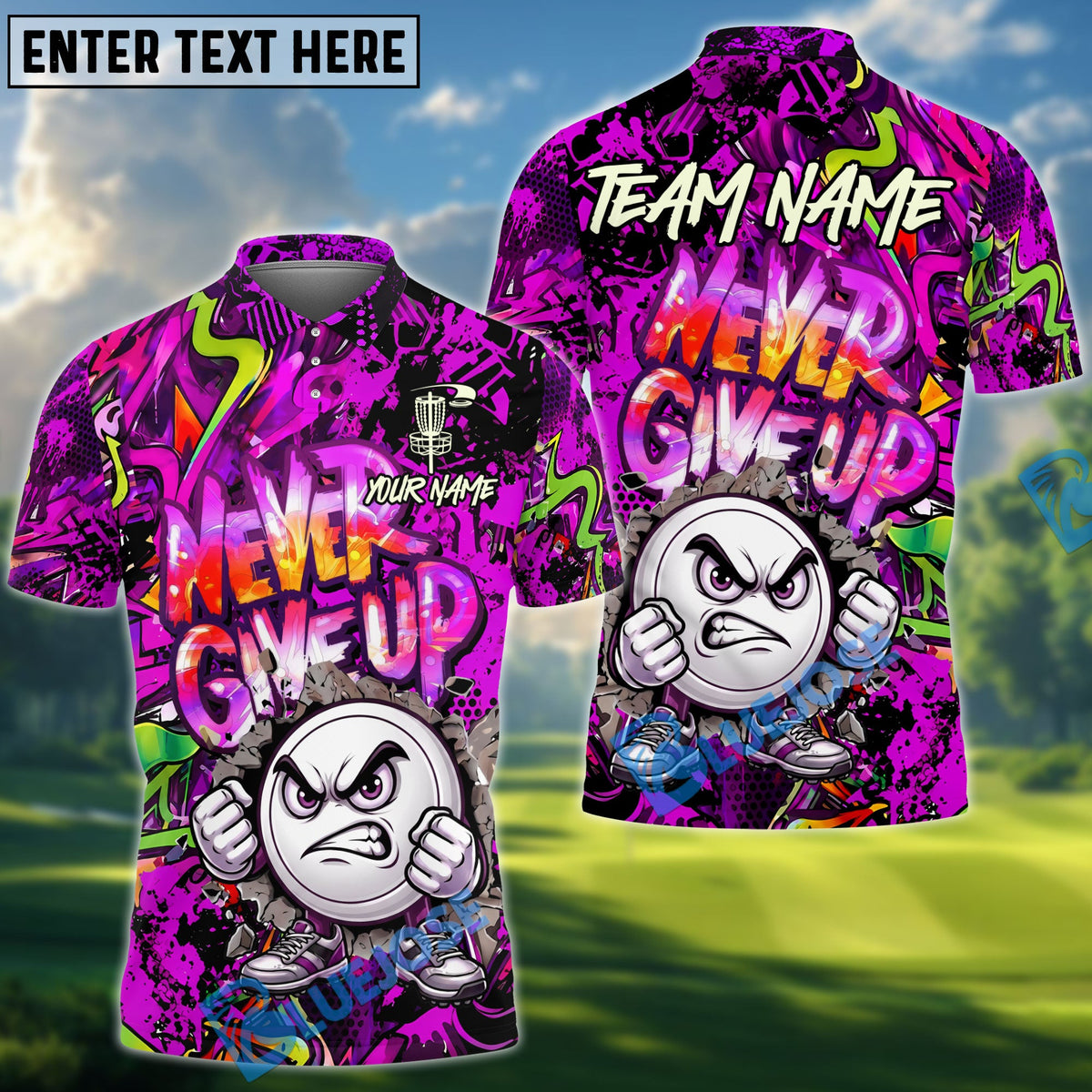 BlueJose Disc Golf Serious Never Give Up Graffiti Personalized Name, Team Name 3D Shirt (4 Colors)