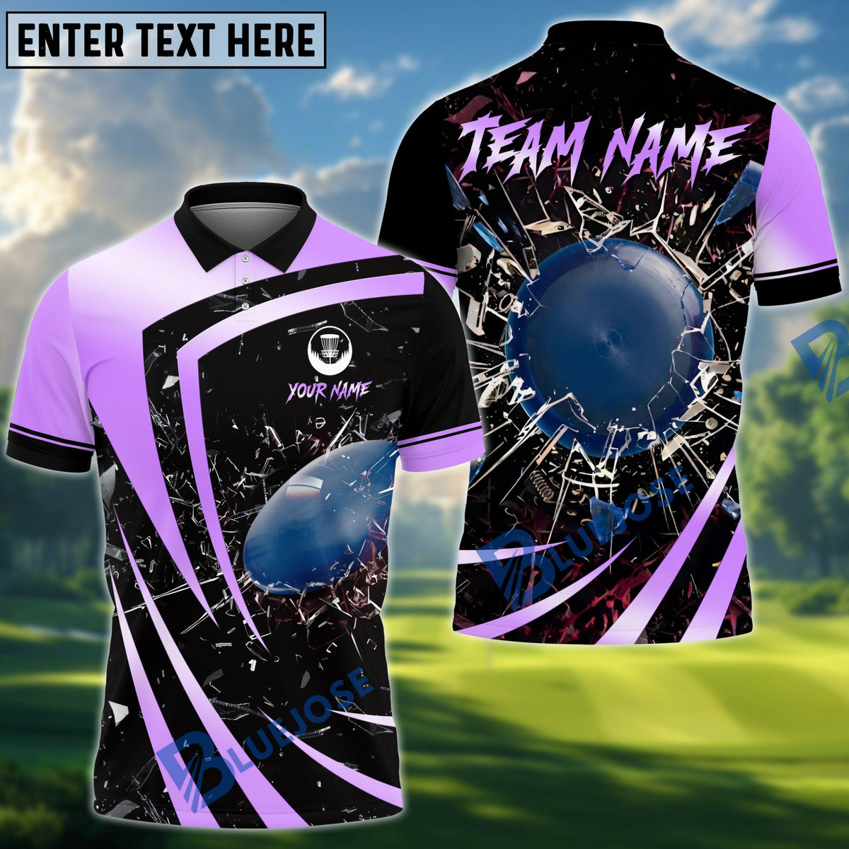 BlueJose Disc Golf Metallic Break Glass Personalized Name, Team Name 3D Shirt (6 Colors)