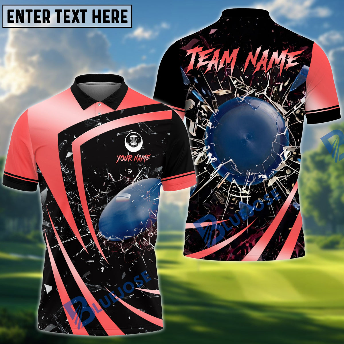 BlueJose Disc Golf Metallic Break Glass Personalized Name, Team Name 3D Shirt (6 Colors)