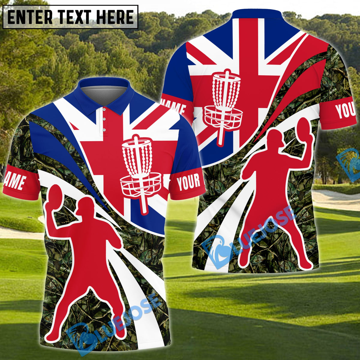 BlueJose Ultimate Flag Disc Golf Polo Personalized Name, Team Name 3D Shirt (4 Colors)