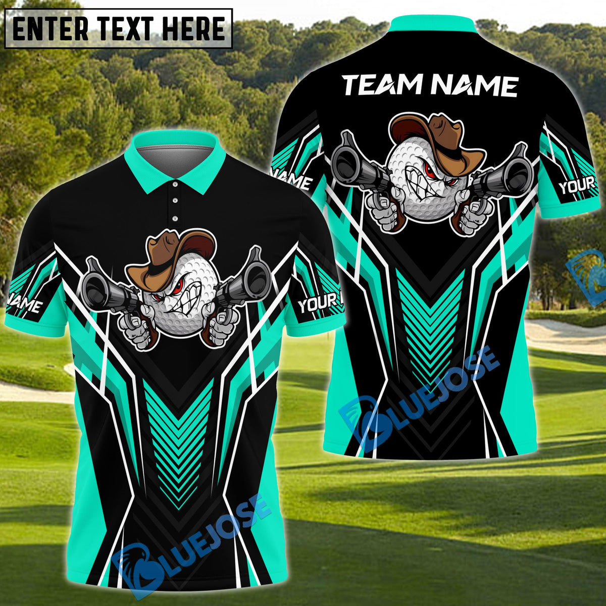 BlueJose Gunshot Swing Funny Golf Polo Shirt, Customized Name & Team Name 3D Shirts (4 Colors)