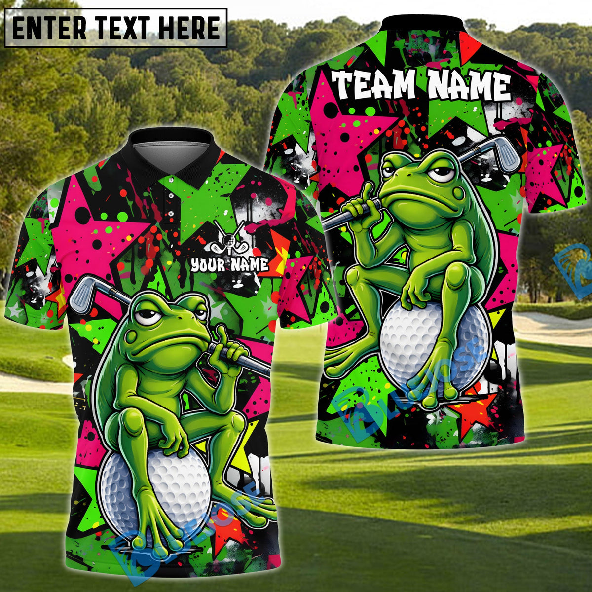 BlueJose Graffiti Frog Golf Polo Personalized Name, Team Name 3D Shirt (4 Colors)