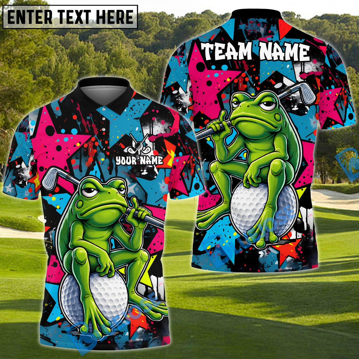 BlueJose Graffiti Frog Golf Polo Personalized Name, Team Name 3D Shirt (4 Colors)
