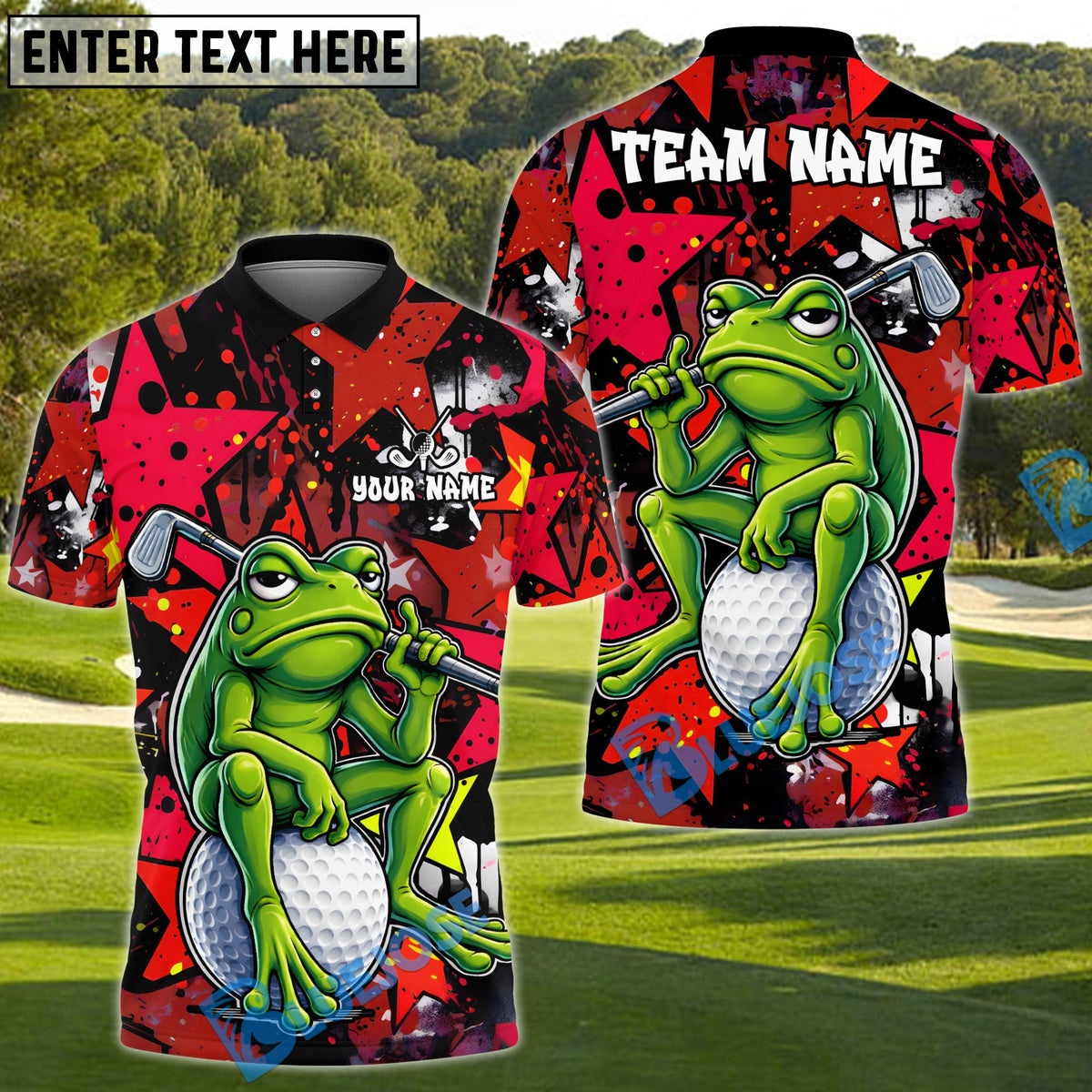 BlueJose Graffiti Frog Golf Polo Personalized Name, Team Name 3D Shirt (4 Colors)