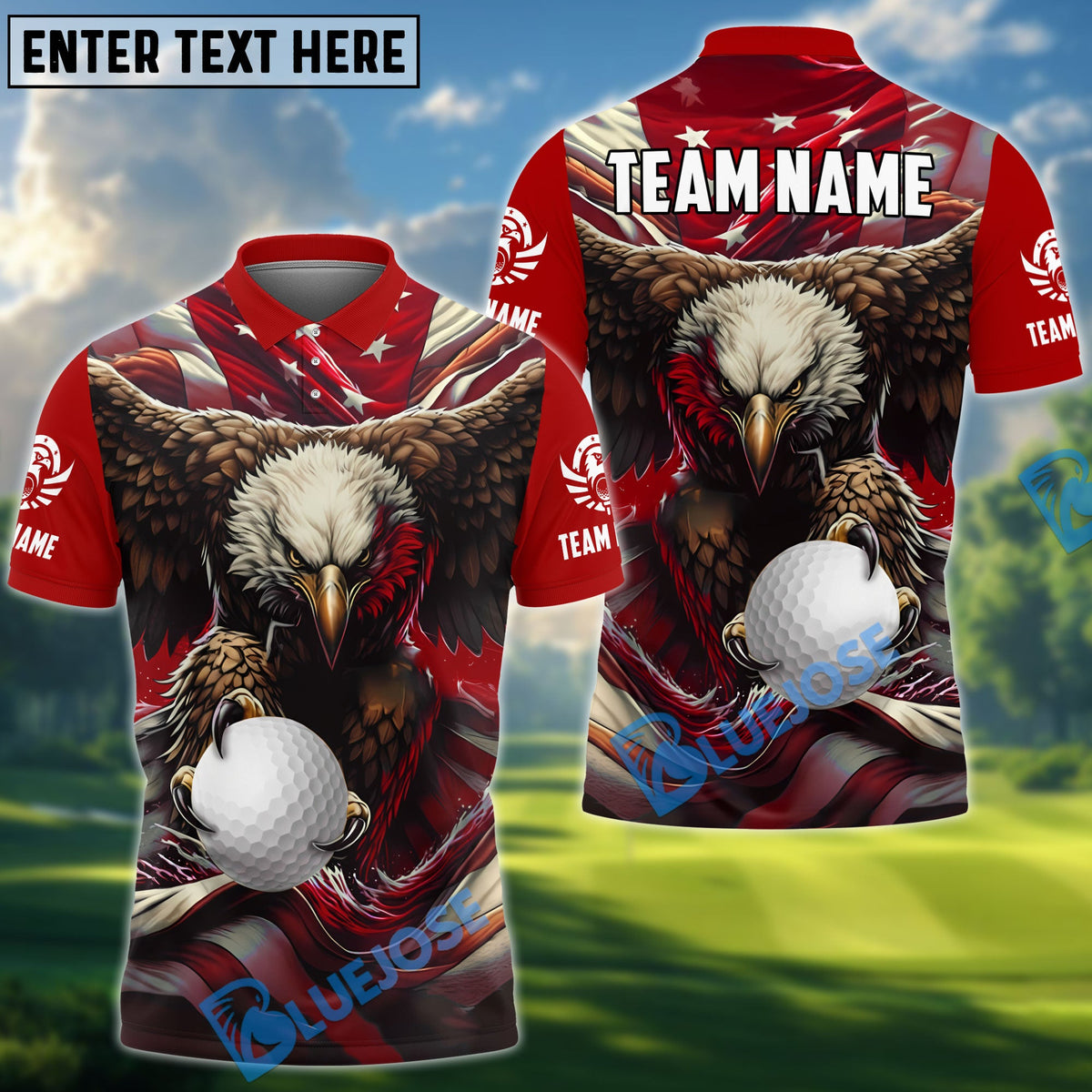 BlueJose Golf Ball Eagle Flag Premium Customized Name, Team Name 3D Shirts ( 6 Colors)