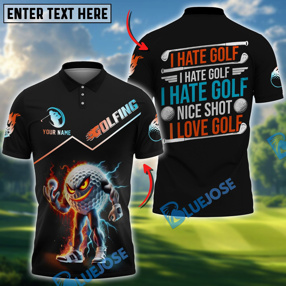 BlueJose Thunder Strike Funny Golf Polo Shirt, Custom Name & Team Name 3D Shirts