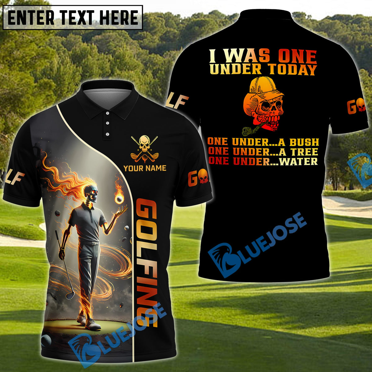 BlueJose I Was One Under Today Funny Skull Golf Shirt Customized Name, Team Name 3D Shirts (4 Colors)