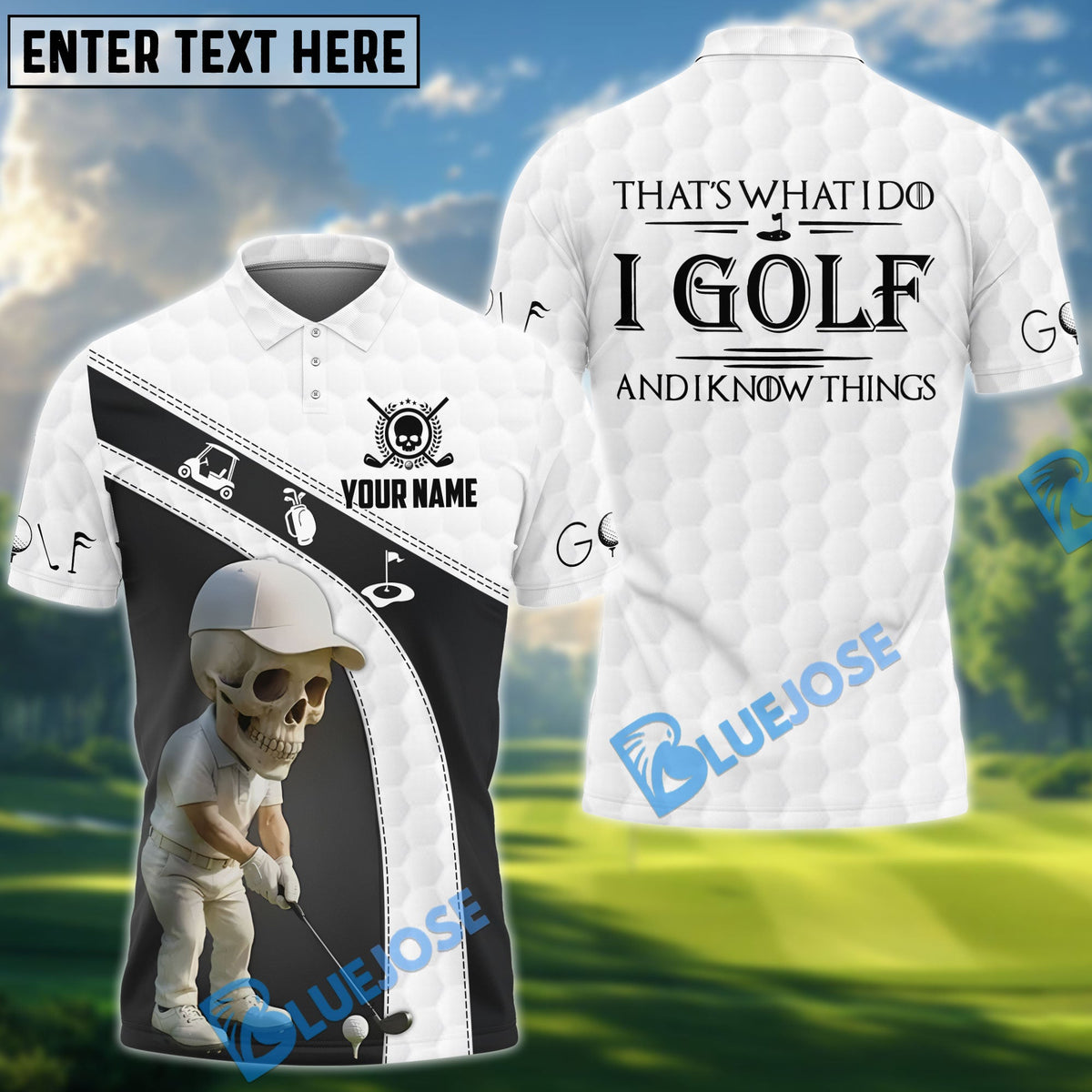 BlueJose Skull Golfer Polo Shirt, Custom Name & Team Name 3D Shirts