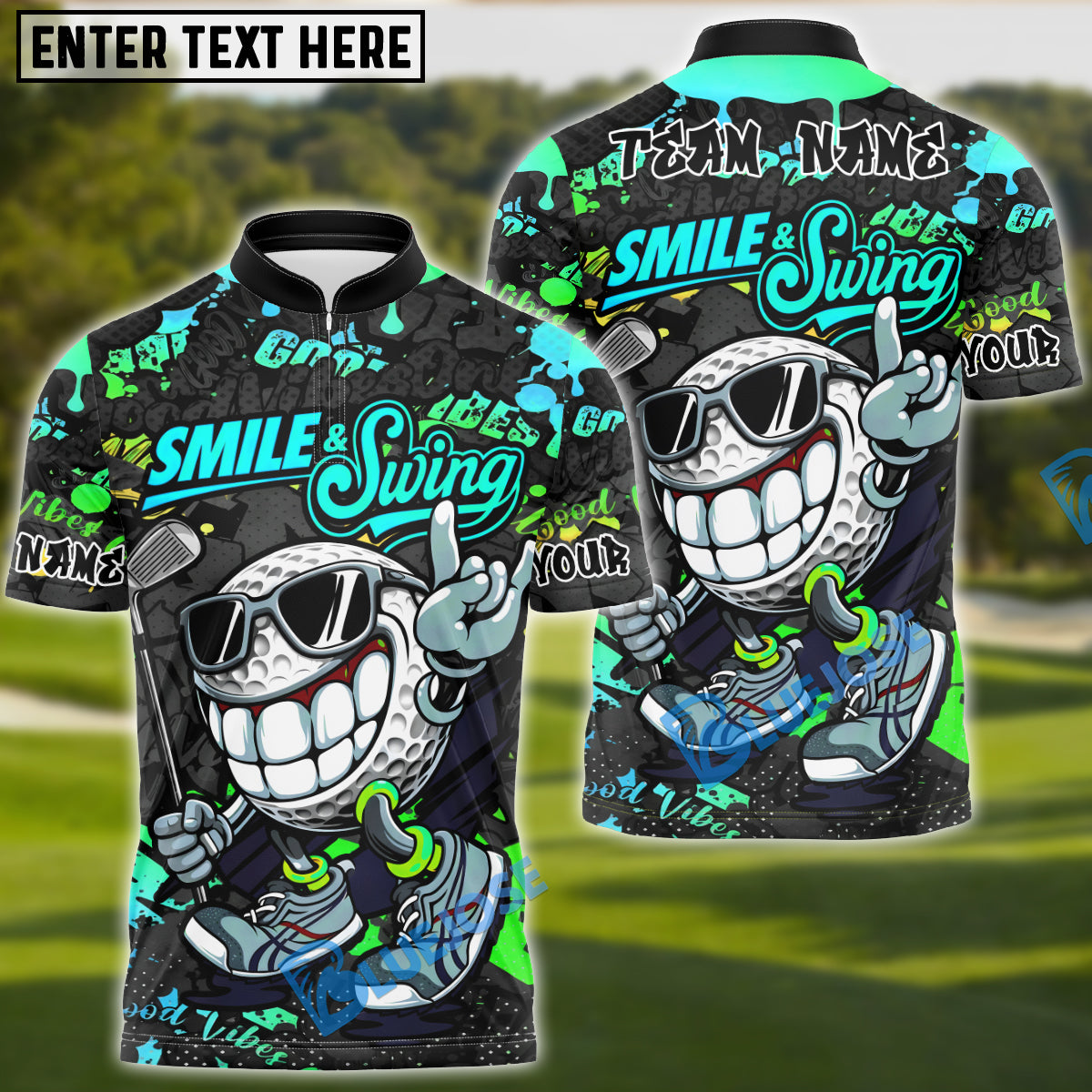 BlueJose Smile & Swing Urban Golf Polo Shirt Customized Name, Team Name 3D Shirts (4 Colors)