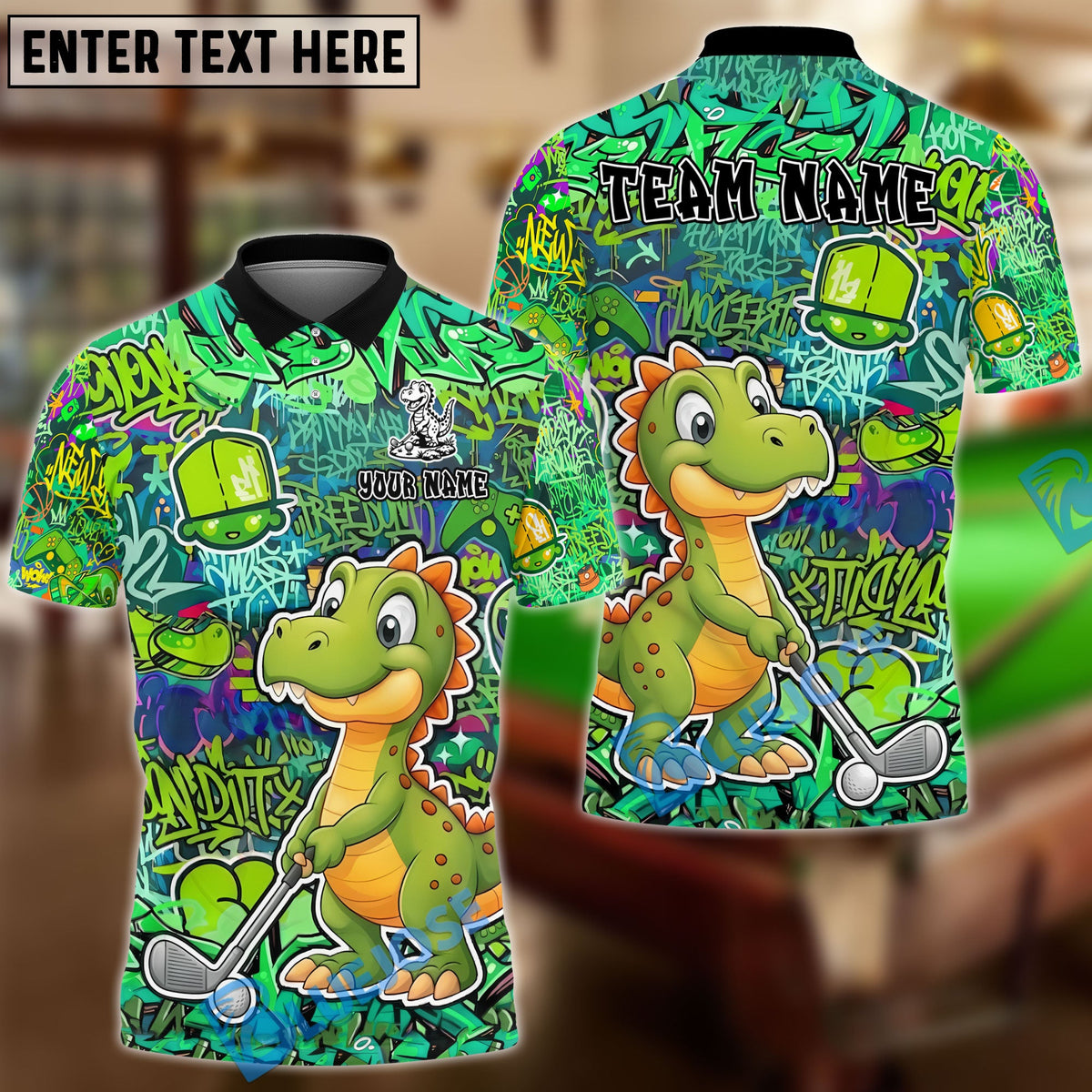 BlueJose Golf Graffiti Cute Dinosaur Personalized Name, Team Name 3D Shirt (4 Colors)