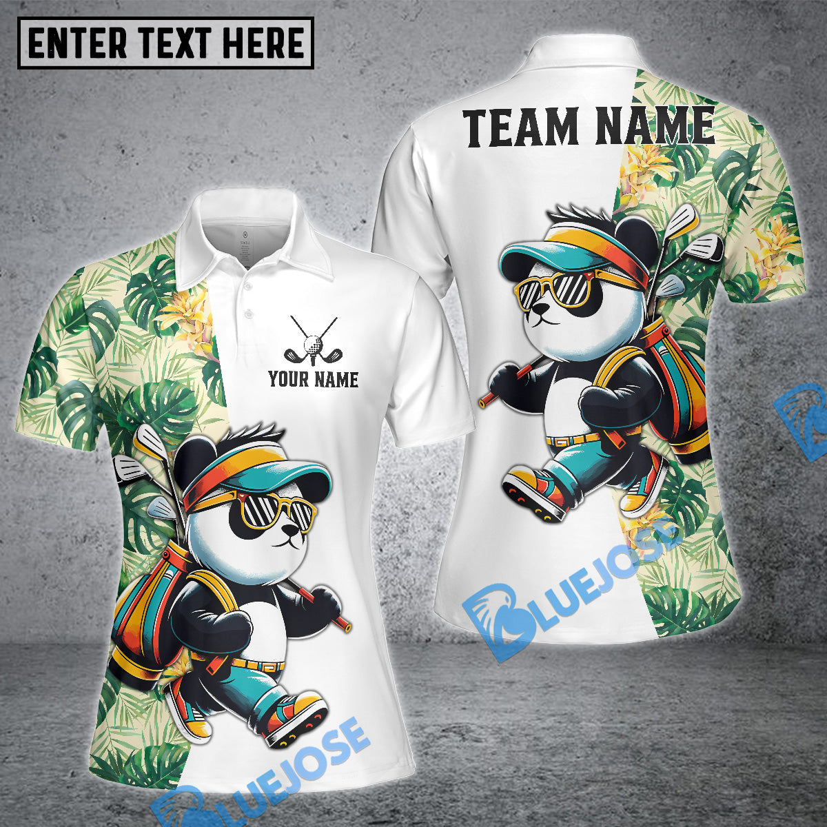 BlueJose Tropical Panda Golf Polo Shirt, Custom Name & Team Name Golf 3D Shirts
