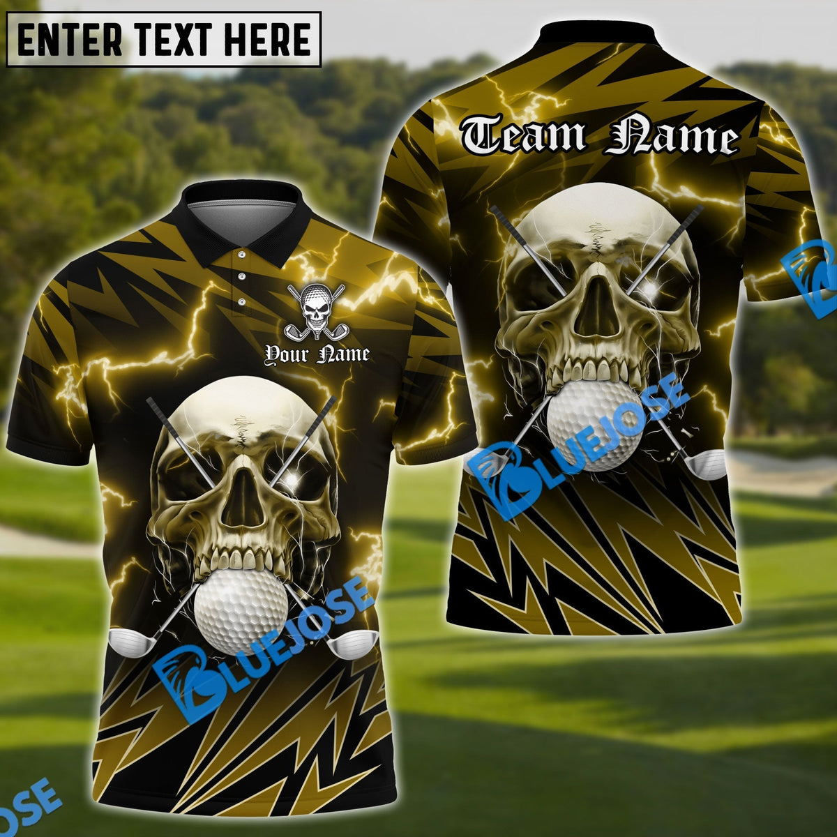 BlueJose Golf Deadly Thunder Skull Customized Name, Team Name 3D Shirts (4 Colors)