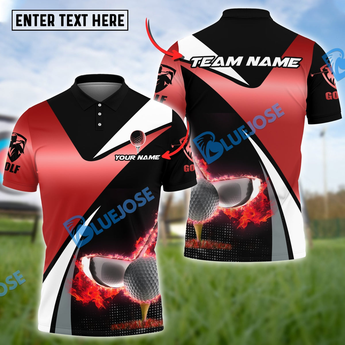 BlueJose Golf Fire Stand Customized Name, Team Name 3D Shirts (4 Colors)