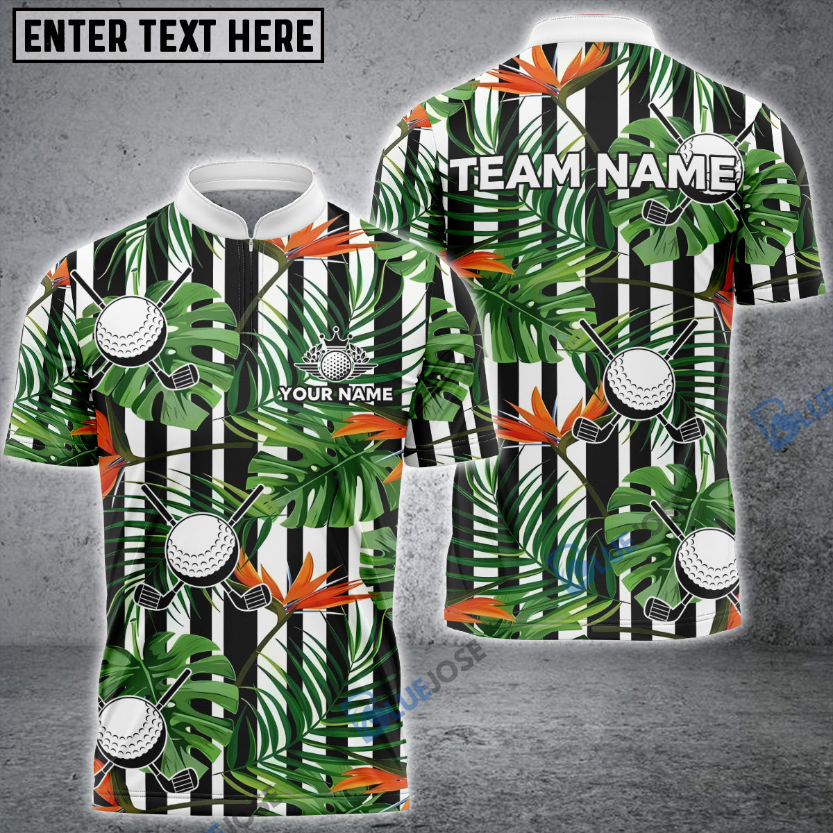 BlueJose Tropical Palm Leaf Golf Customized Name, Team Name 3D Shirts