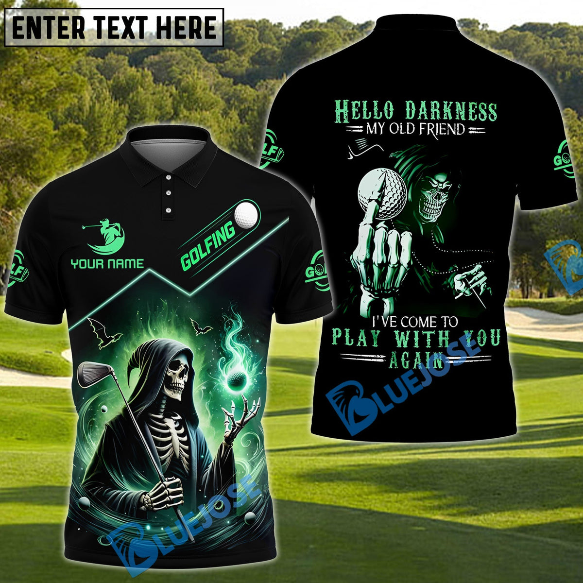 BlueJose Grim Reaper Golf Shirt  "Hello Darkness" Custom Name, Team Name 3D Shirts