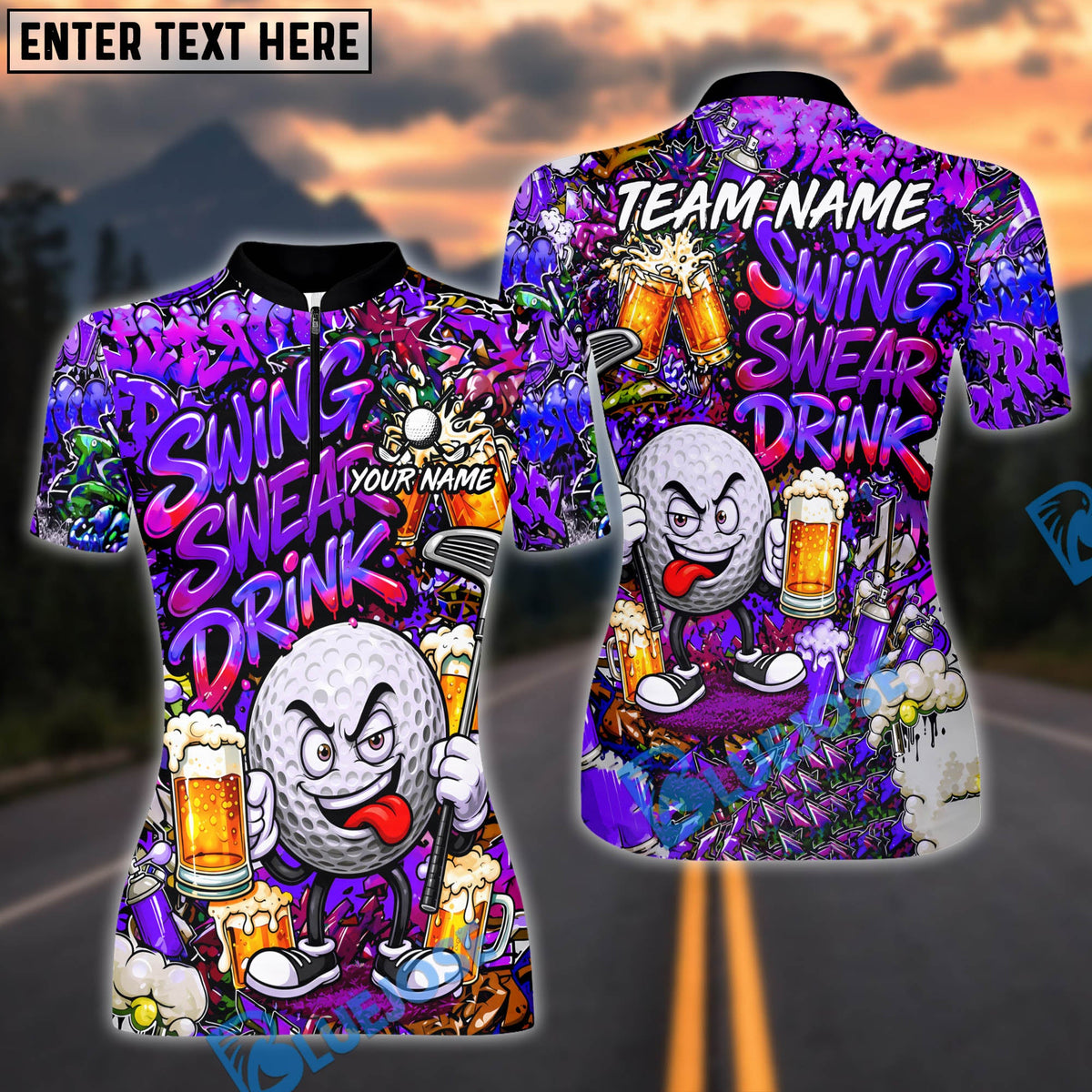 BlueJose Golf Beer Graffiti Character Funny Drunk Personalized Name, Team Name 3D Shirt (6 Colors)